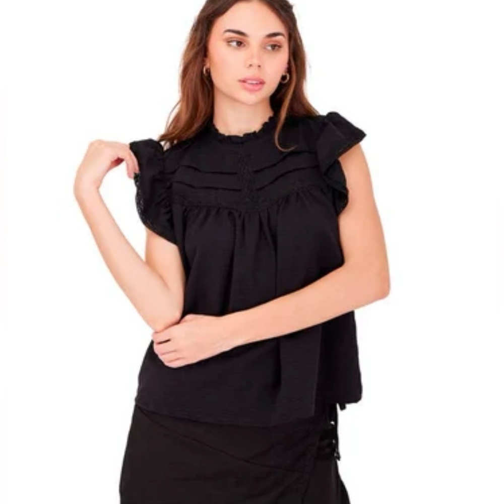 J. Crew Eyelet Trim Ruffle Blouse Black Size Small